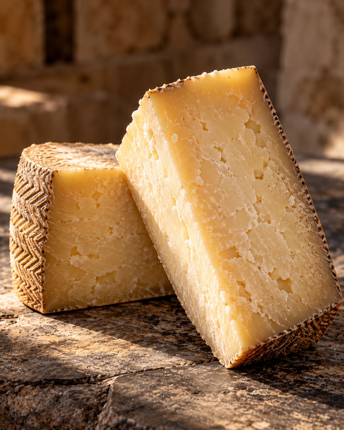 Close-up of aged Manchego cheese texture