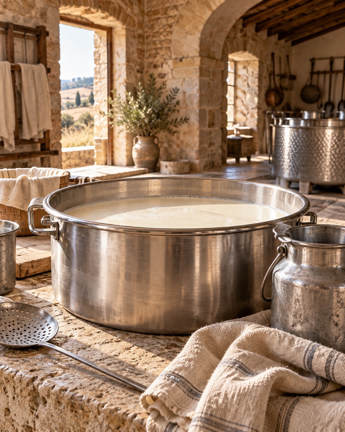 Fresh sheep milk in a traditional Spanish dairy