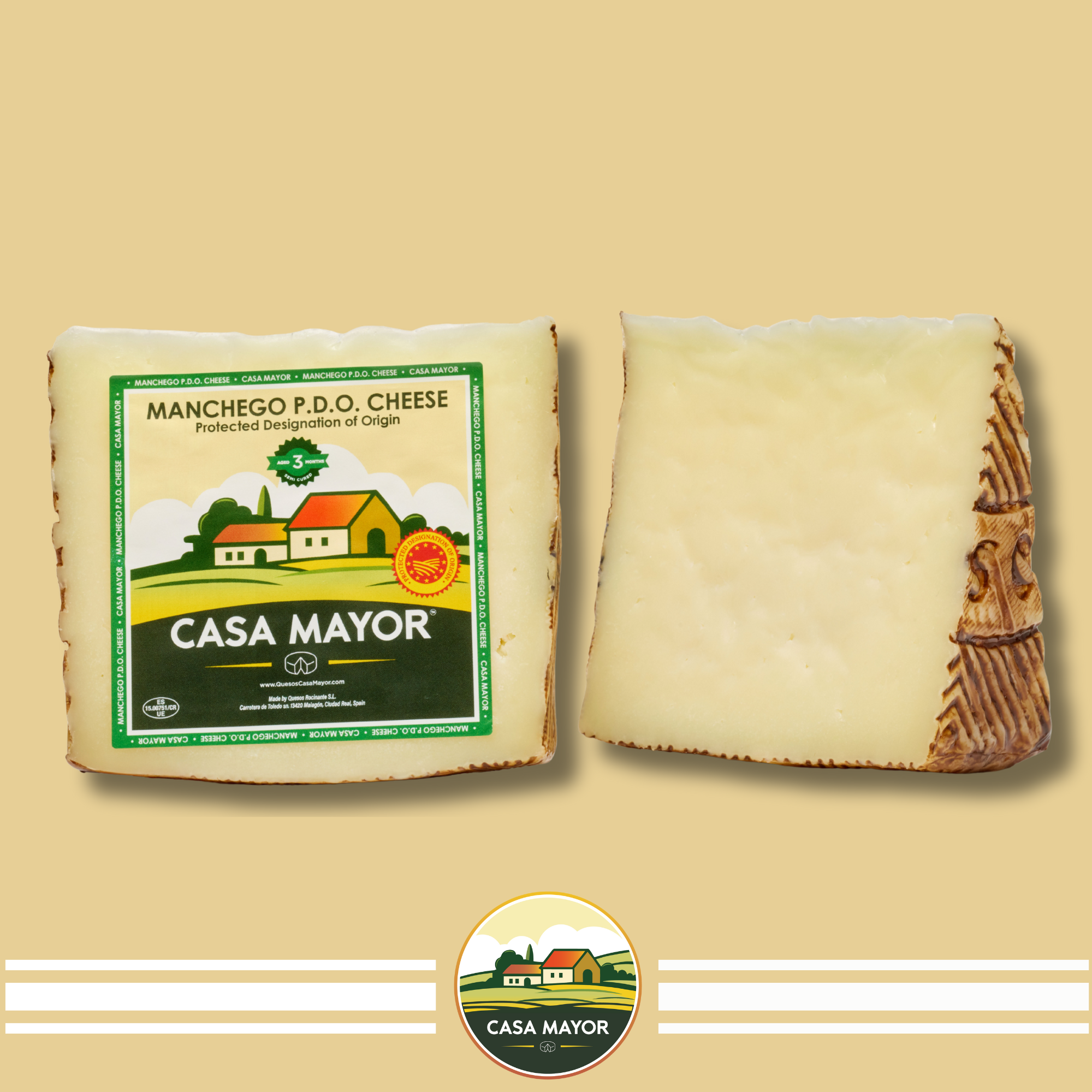 Manchego Cheese D.O.P – 3 Months Aged (Semi-Cured) – 2 Wedge Pack (Total 1 lb) – Spanish Sheep’s Milk Cheese by Casa Mayor