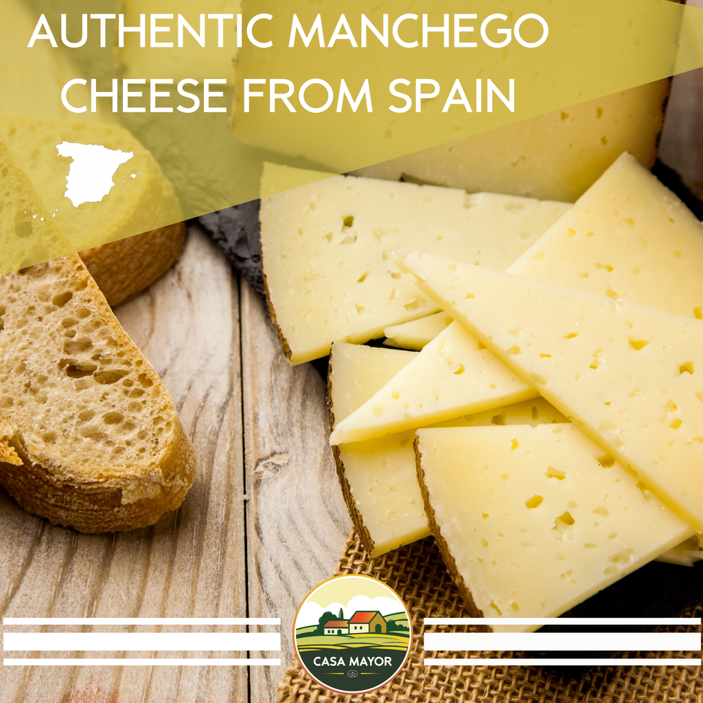 Manchego Cheese D.O.P – Approx. 1 lb Wheel + Free Ibérico Ham (1 oz) & Ibérico Loin (1 oz) by Fermín – Authentic Spanish Tapas Pairing – Product of Spain by Casa Mayor