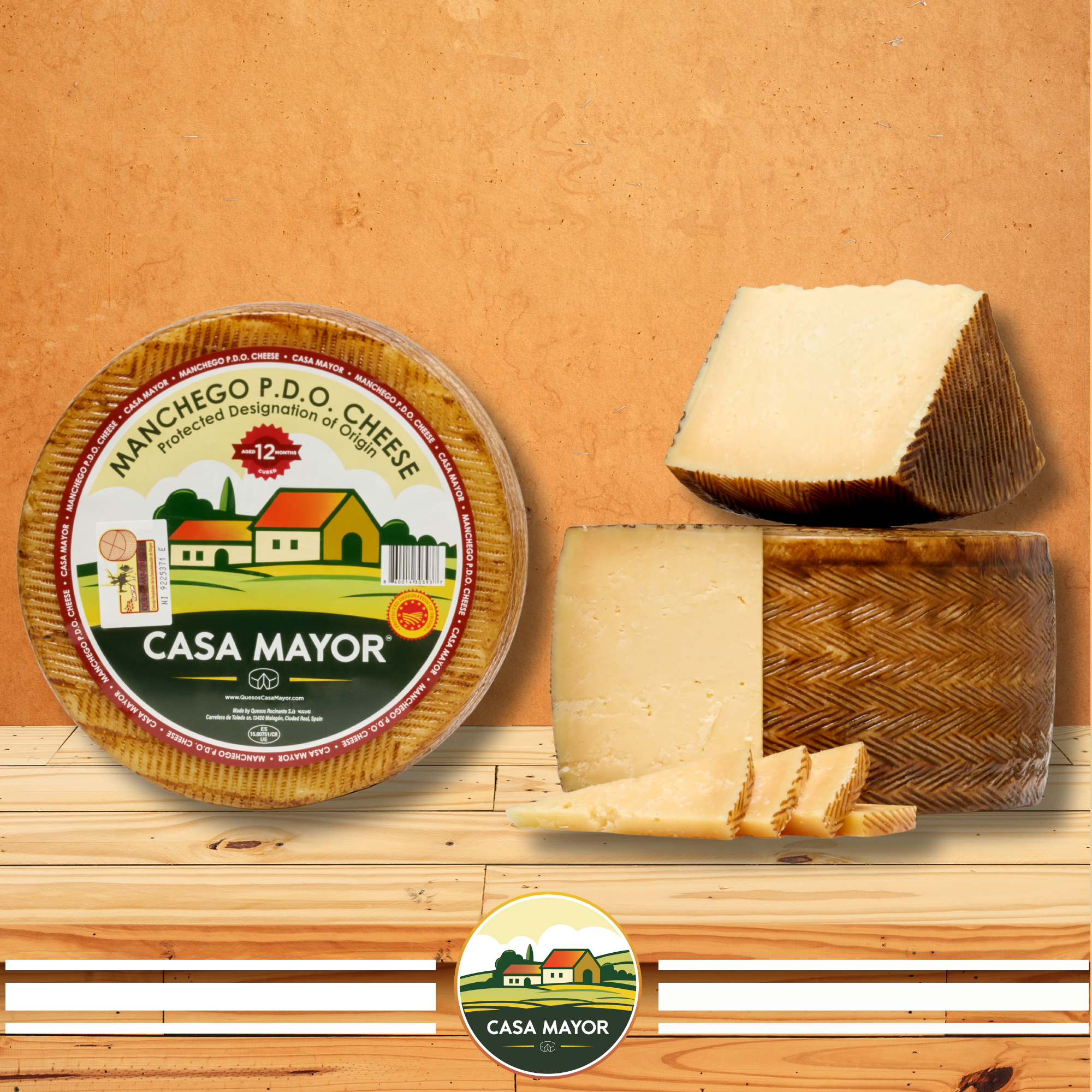 Manchego Cheese Reserva Extra D.O.P – 12 Months Aged Whole Wheel (Approx. 7 lbs) – Spanish Sheep’s Milk Cheese by Casa Mayor