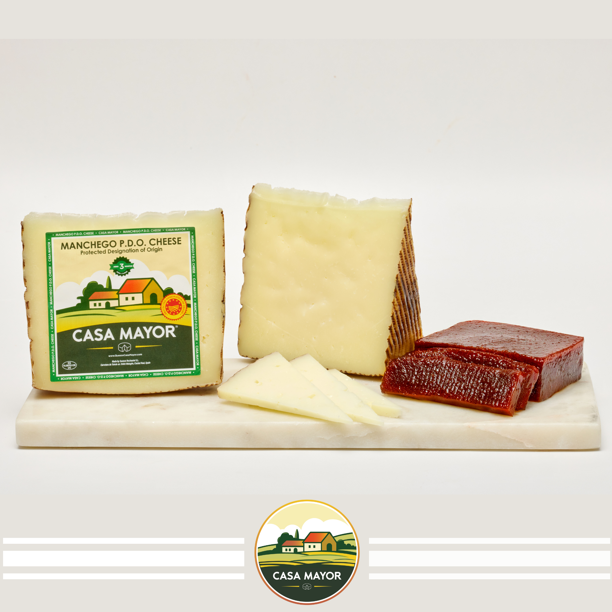 Manchego Cheese D.O.P – 1 lb (Two 8 oz Wedges) + Free Membrillo Quince Paste (8.8 oz) – Classic Spanish Cheese & Fruit Pairing – Product of Spain by Casa Mayor
