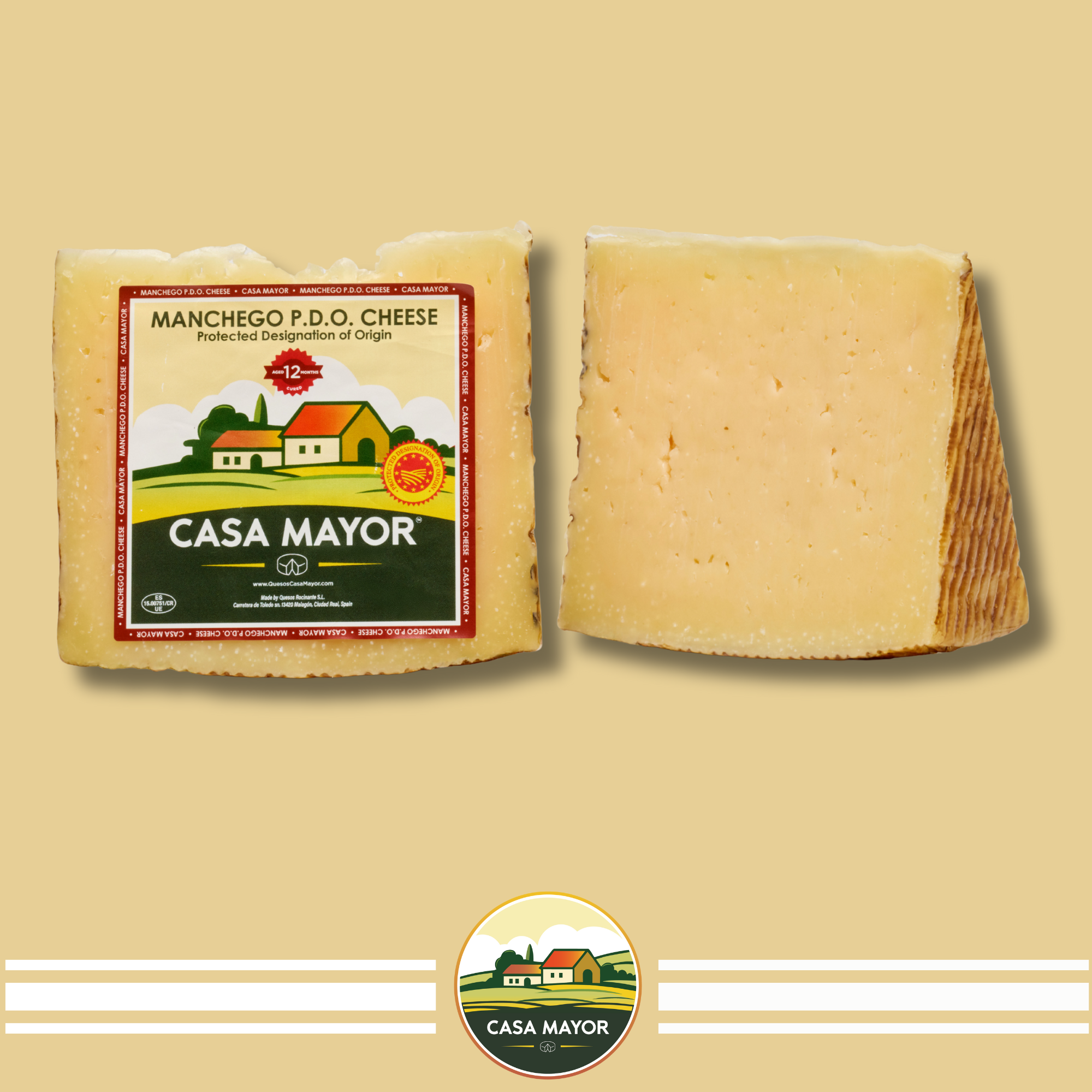Manchego Cheese D.O.P – 12 Months Aged (Reserva Extra) – 2 Wedge Pack (Total 1 lb) – Spanish Sheep’s Milk Cheese by Casa Mayor
