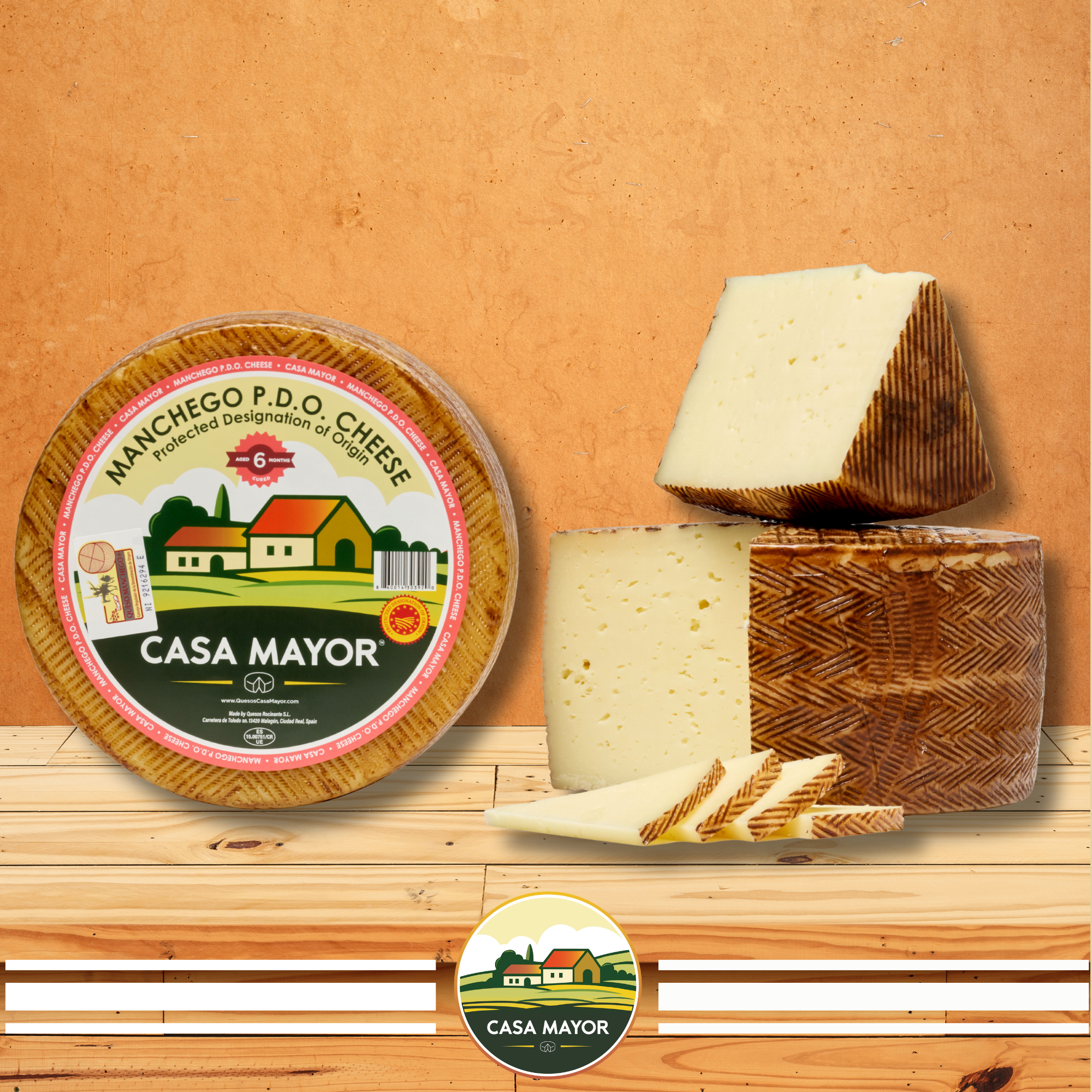 Manchego Cheese Reserva D.O.P – 6 Months Cured Whole Wheel (Approx. 6 lbs) – Traditional Spanish Sheep’s Milk Cheese by Casa Mayor