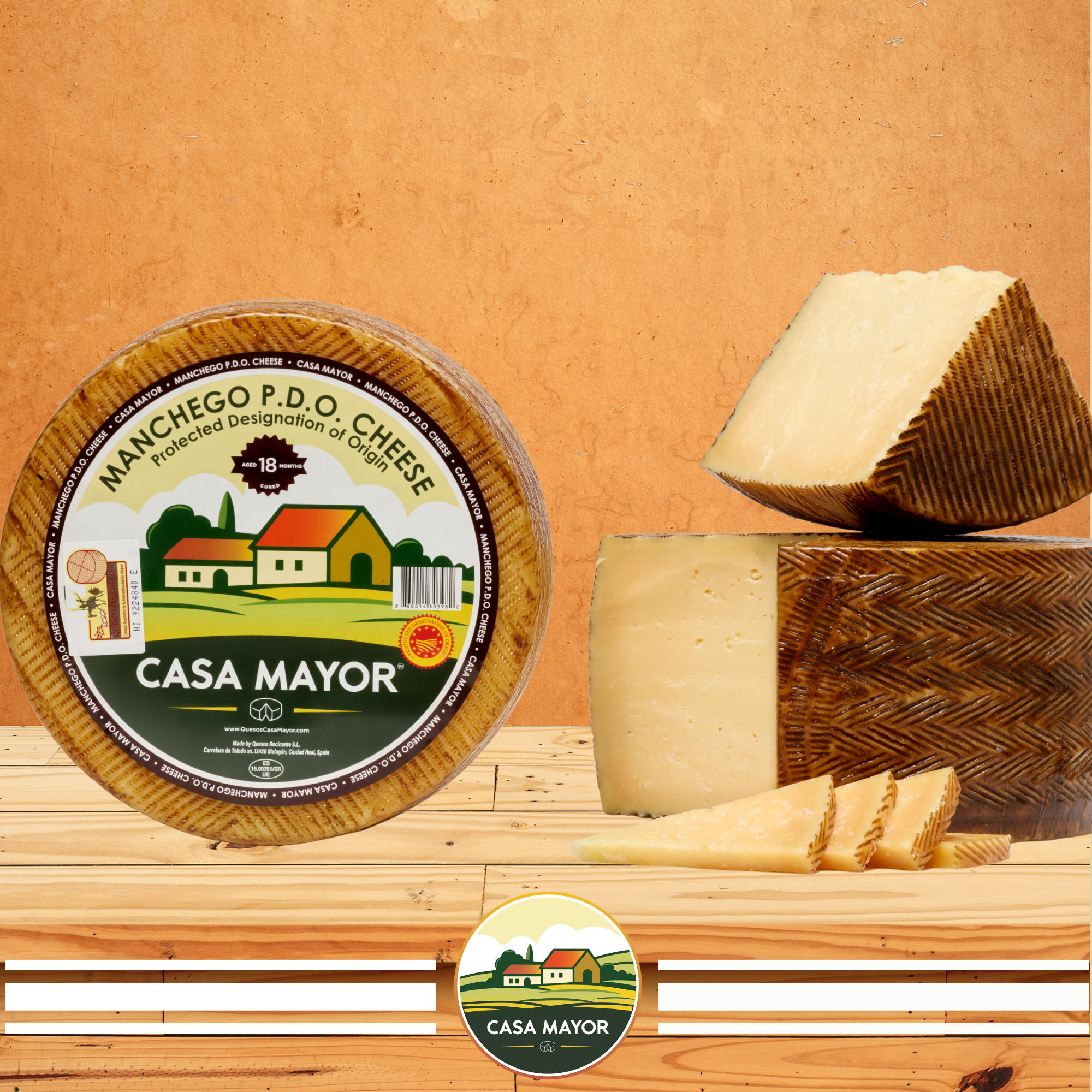 Manchego Cheese Gran Reserva D.O.P – 18 Months Aged Whole Wheel (Approx. 7 lbs) – Spanish Sheep’s Milk Cheese by Casa Mayor