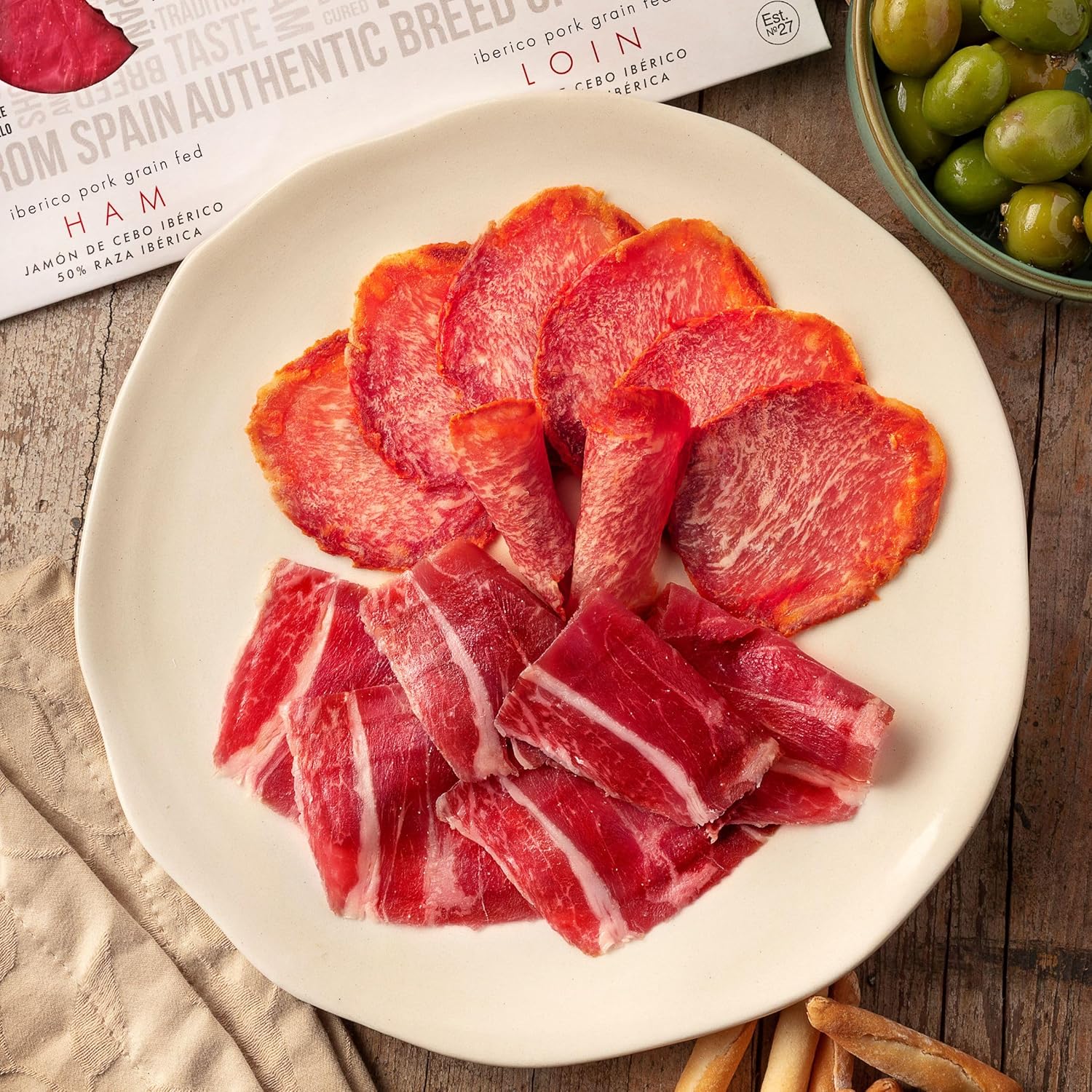 Manchego Cheese D.O.P – Approx. 1 lb Wheel + Free Ibérico Ham (1 oz) & Ibérico Loin (1 oz) by Fermín – Authentic Spanish Tapas Pairing – Product of Spain by Casa Mayor