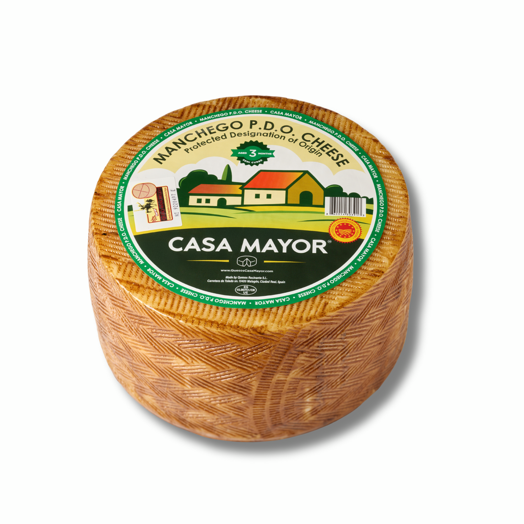 Manchego Cheese D.O.P – Semi-Cured - 3 Months - Whole Wheel (Approx. 7 lbs) – Spanish Sheep’s Milk Cheese by Casa Mayor